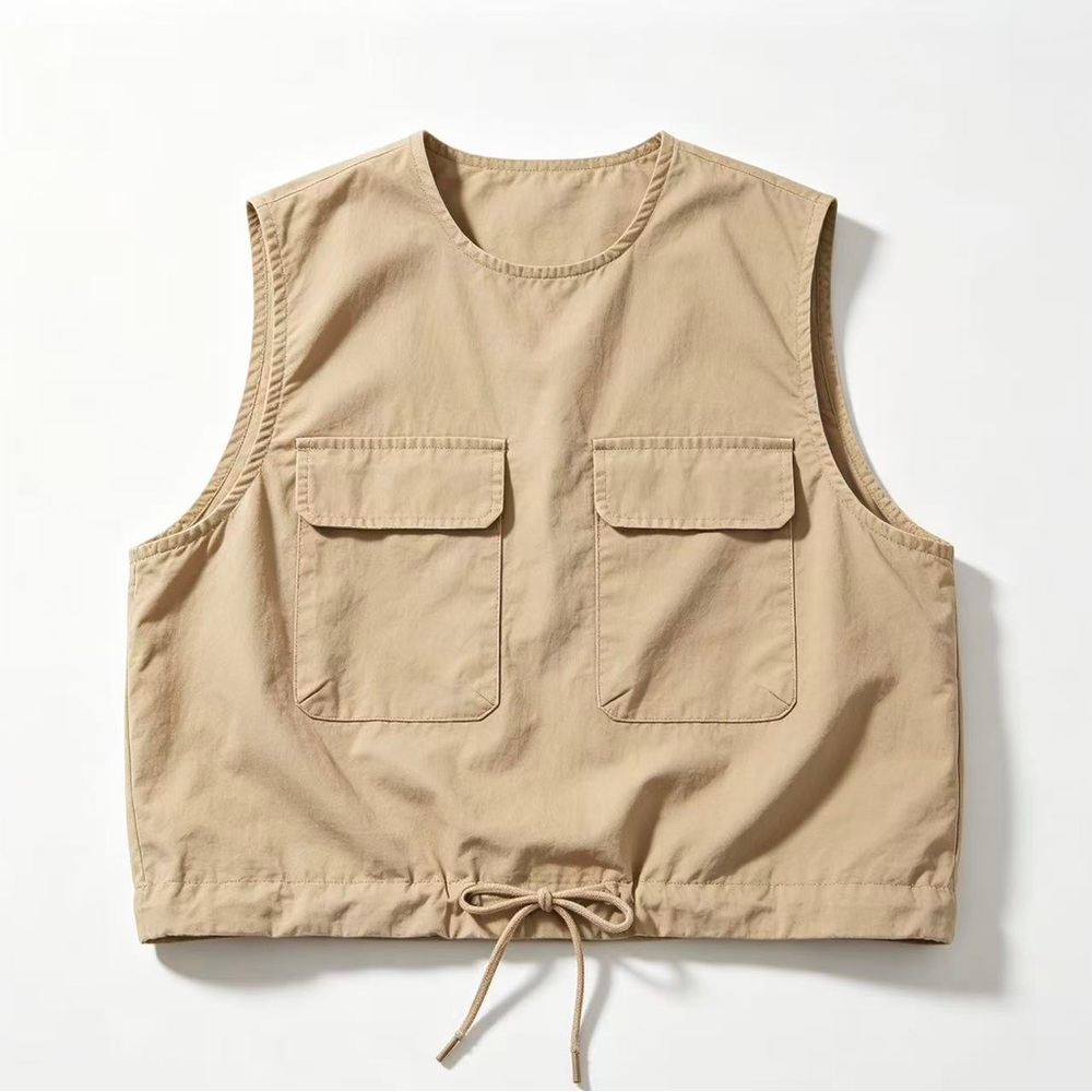 Utility Drawstring Crop Top in Beige